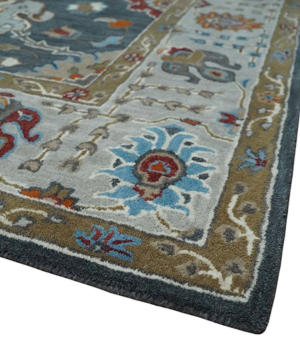 Hand Tufted Charcoal and Silver vintage colorful Modern Oushak Rug, Kids, Living Room and Bedroom Rug | TRD6493