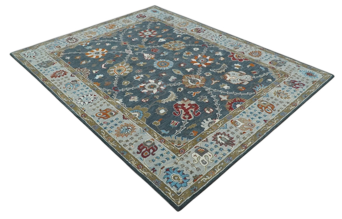 Hand Tufted Charcoal and Silver vintage colorful Modern Oushak Rug, Kids, Living Room and Bedroom Rug | TRD6493
