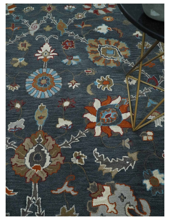 Hand Tufted Charcoal and Silver vintage colorful Modern Oushak Rug, Kids, Living Room and Bedroom Rug | TRD6493