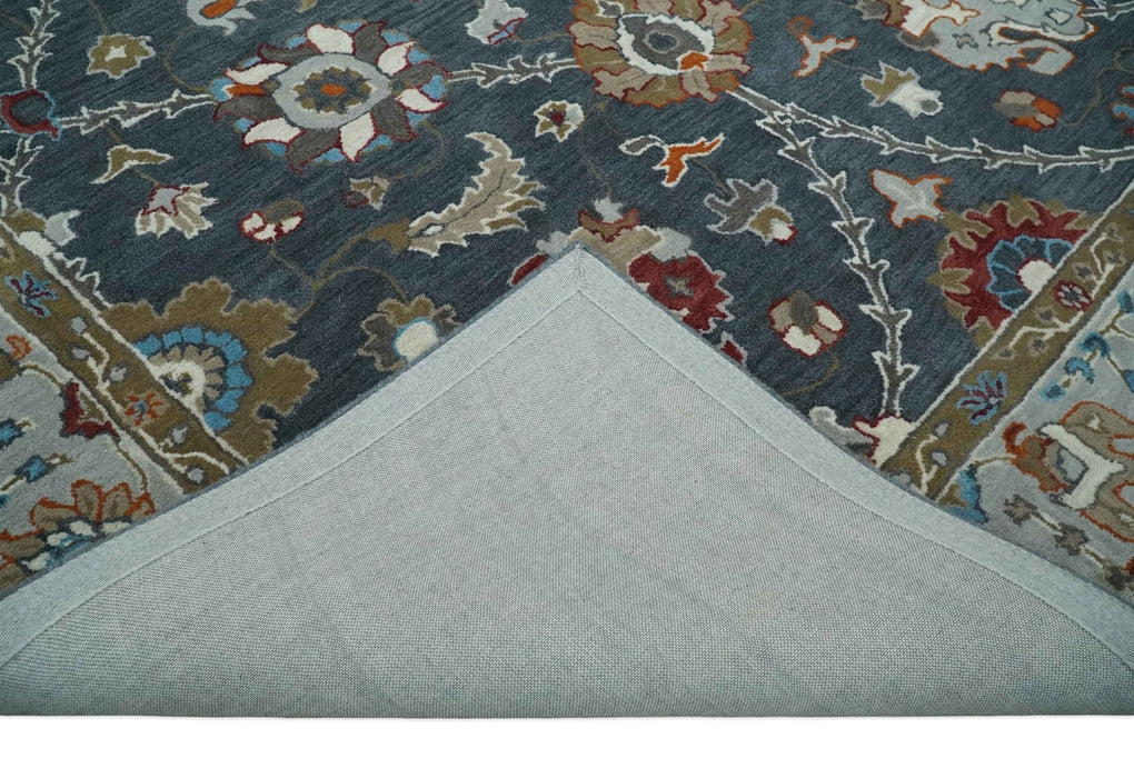Hand Tufted Charcoal and Silver vintage colorful Modern Oushak Rug, Kids, Living Room and Bedroom Rug | TRD6493
