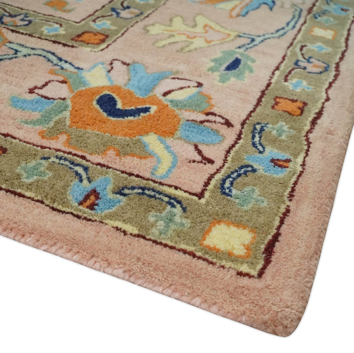 Hand Tufted Pink Peach and Gold Modern Colorful Oushak Rug, Kids, Livi ...