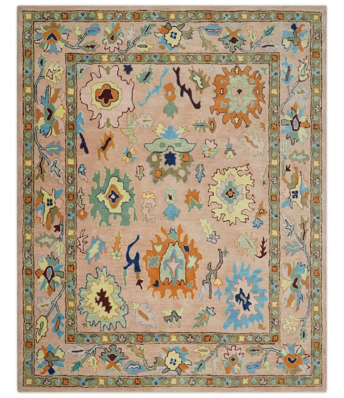 Hand Tufted Pink Peach and Gold Modern Colorful Oushak Rug, Kids, Livi ...