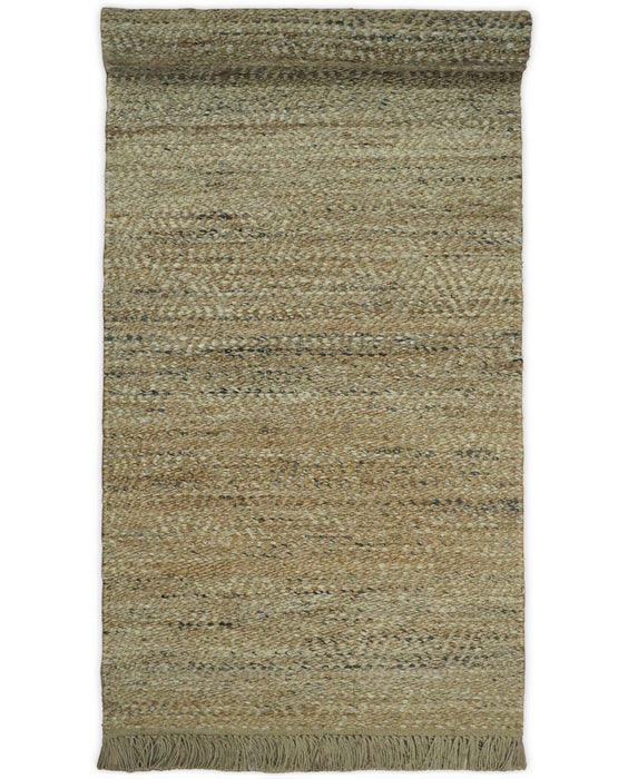 Hand Woven 100% Natural Fiber Brown Natural Jute and Wool Rug | JR10