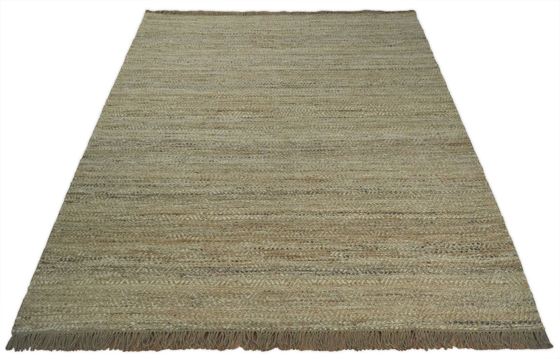 Hand Woven 100% Natural Fiber Brown Natural Jute and Wool Rug | JR10