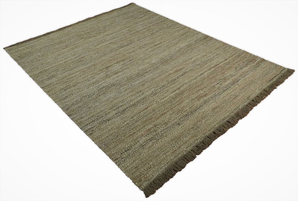 Hand Woven 100% Natural Fiber Brown Natural Jute and Wool Rug | JR10