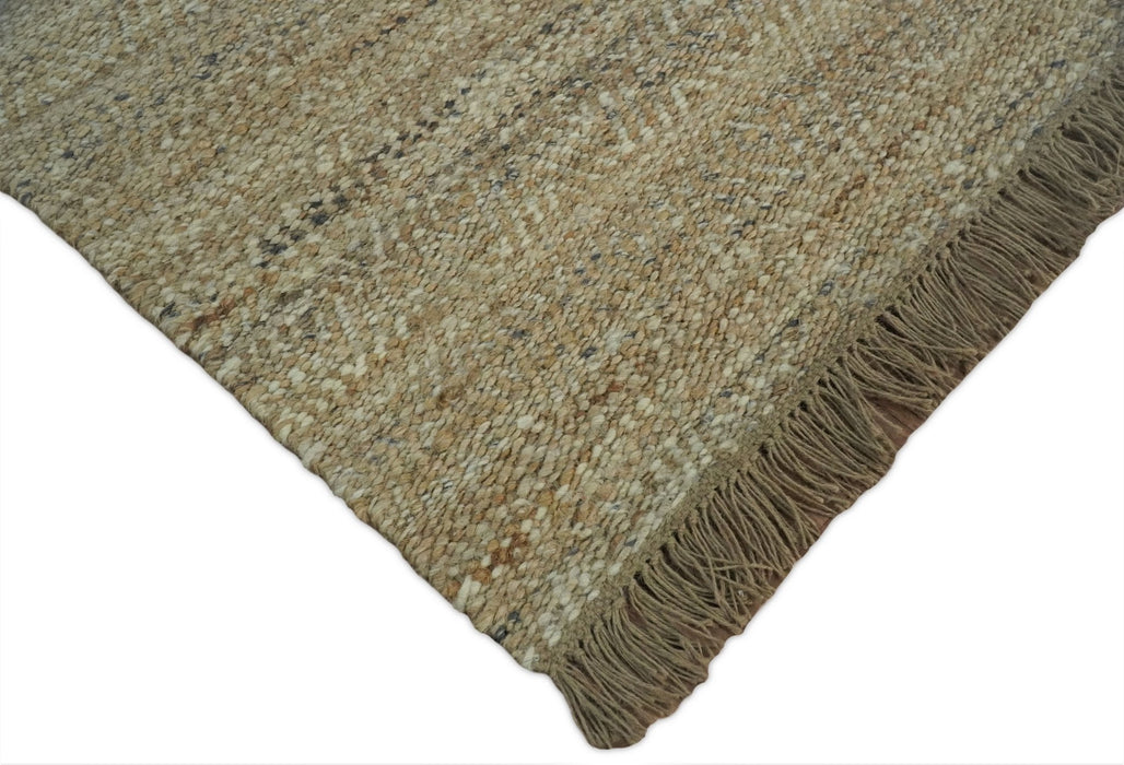 Hand Woven 100% Natural Fiber Brown Natural Jute and Wool Rug | JR10