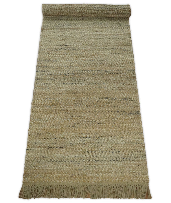 Hand Woven 100% Natural Fiber Brown Natural Jute and Wool Rug | JR10