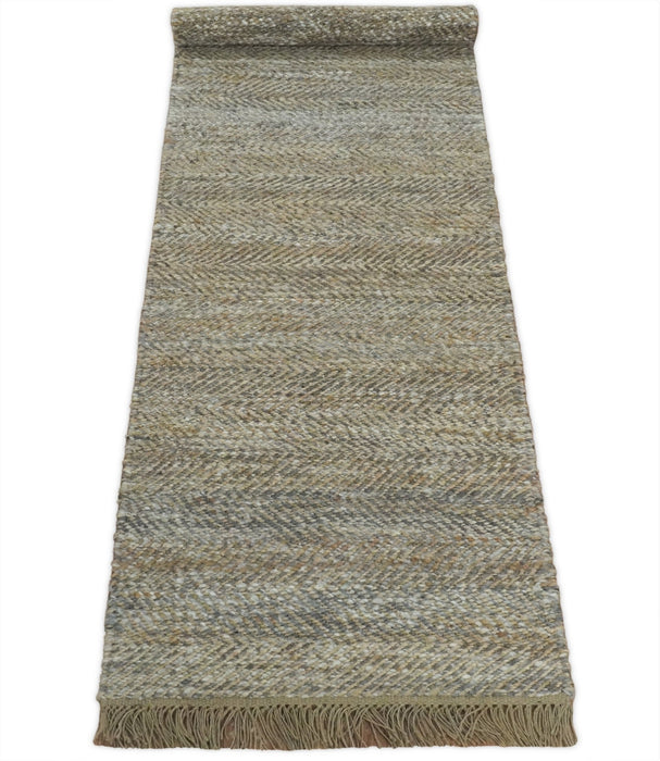 Hand Woven 100% Natural Fiber Jute and Wool Silver and Brown | JR11