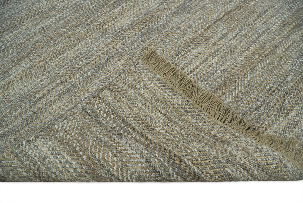 Hand Woven 100% Natural Fiber Jute and Wool Silver and Brown | JR11