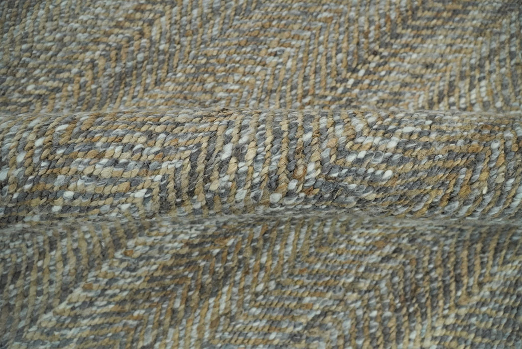 Hand Woven 100% Natural Fiber Jute and Wool Silver and Brown | JR11