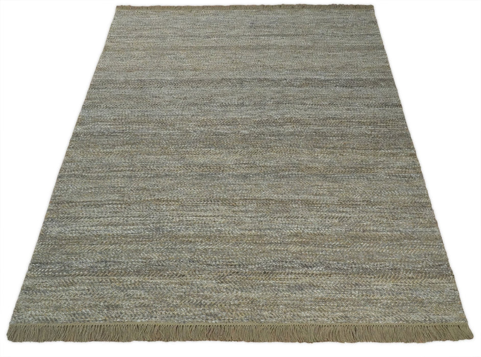 Hand Woven 100% Natural Fiber Jute and Wool Silver and Brown | JR11