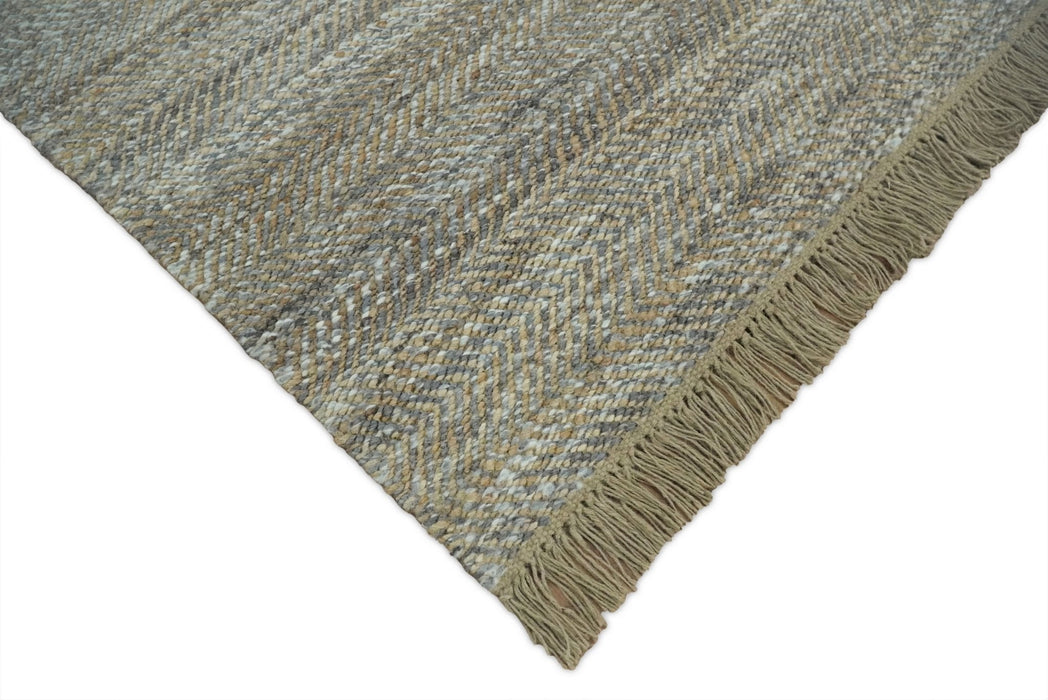 Hand Woven 100% Natural Fiber Jute and Wool Silver and Brown | JR11