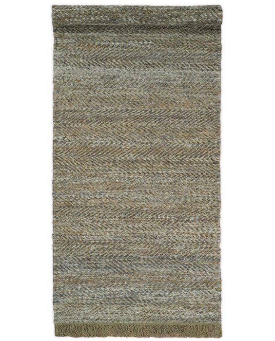 Hand Woven 100% Natural Fiber Jute and Wool Silver and Brown | JR11