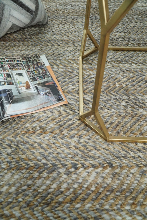 Hand Woven 100% Natural Fiber Jute and Wool Silver and Brown | JR11