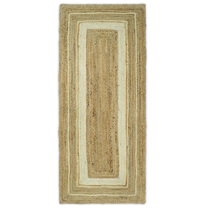 Hand Woven 100% Natural Fiber White and Brown Natural Jute Rug | JR3