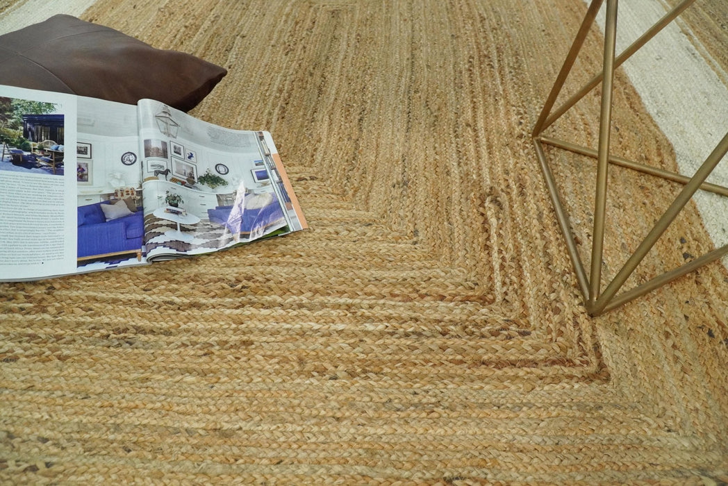 Hand Woven 100% Natural Fiber White and Brown Natural Jute Rug | JR3