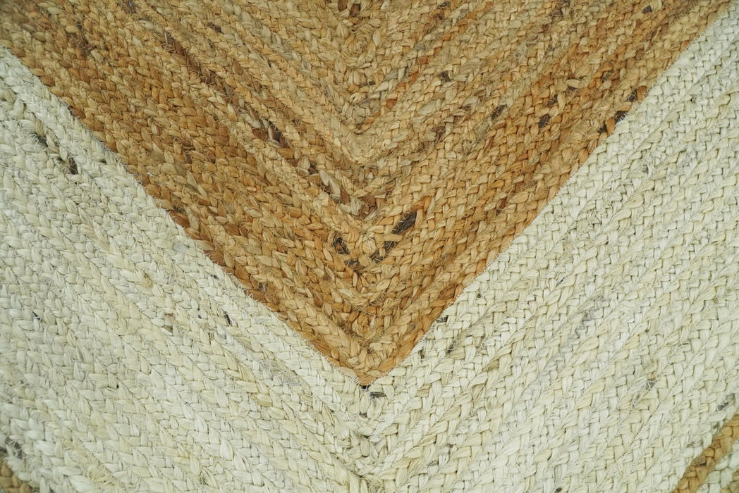 Hand Woven 100% Natural Fiber White and Brown Natural Jute Rug | JR3