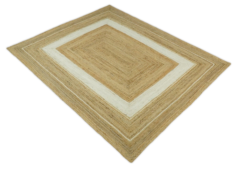 Hand Woven 100% Natural Fiber White and Brown Natural Jute Rug | JR3