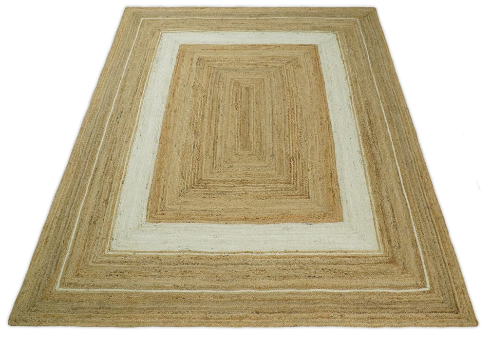 Hand Woven 100% Natural Fiber White and Brown Natural Jute Rug | JR3