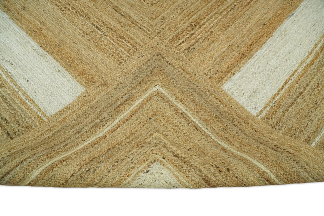 Hand Woven 100% Natural Fiber White and Brown Natural Jute Rug | JR3