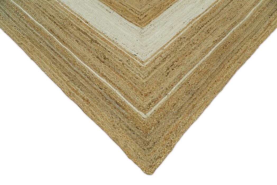 Hand Woven 100% Natural Fiber White and Brown Natural Jute Rug | JR3