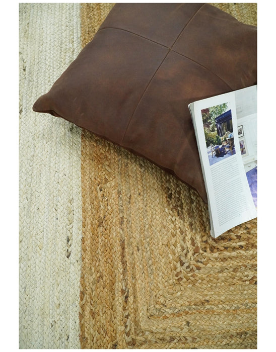 Hand Woven 100% Natural Fiber White and Brown Natural Jute Rug | JR3