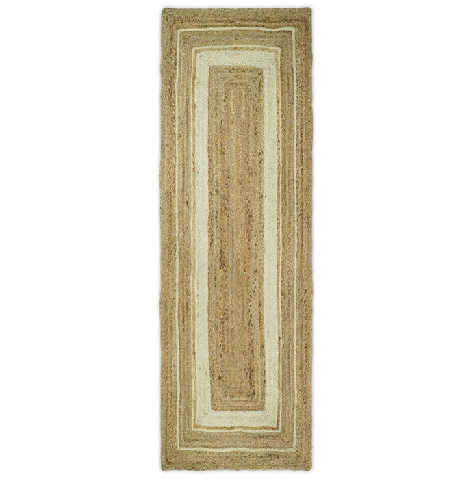 Hand Woven 100% Natural Fiber White and Brown Natural Jute Rug | JR3