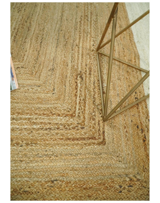 Hand Woven 100% Natural Fiber White and Brown Natural Jute Rug | JR3