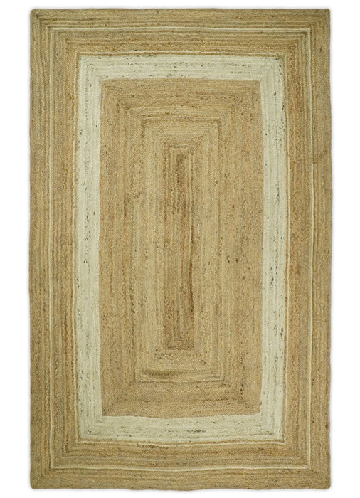Hand Woven 100% Natural Fiber White and Brown Natural Jute Rug | JR3