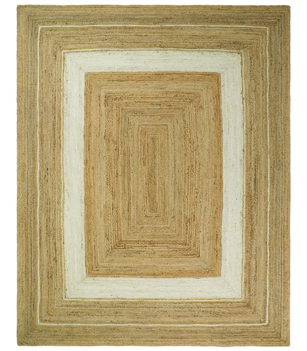 Hand Woven 100% Natural Fiber White and Brown Natural Jute Rug | JR3
