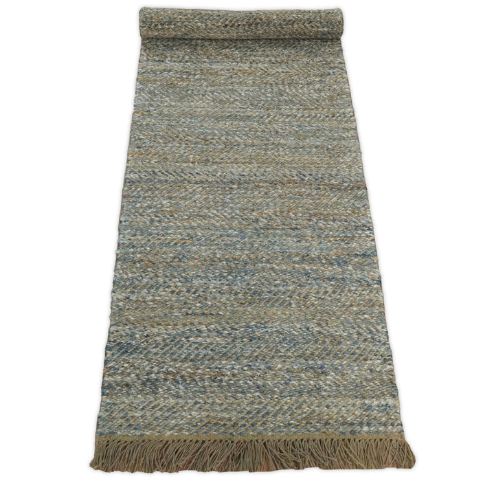 Hand Woven Natural Fiber Gray and Brown Jute and Art Silk Rug | JR9