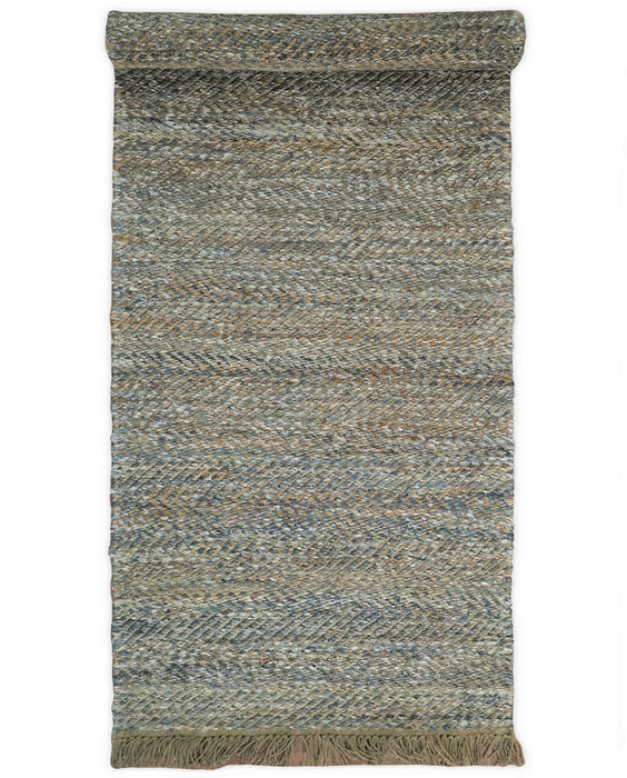 Hand Woven Natural Fiber Gray and Brown Jute and Art Silk Rug | JR9