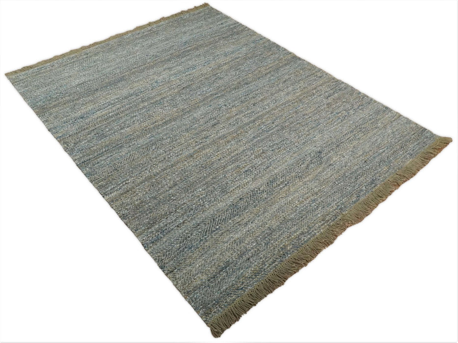 Hand Woven Natural Fiber Gray and Brown Jute and Art Silk Rug | JR9
