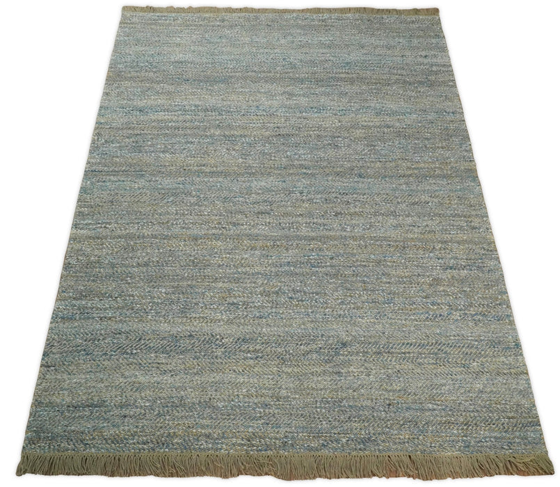 Hand Woven Natural Fiber Gray and Brown Jute and Art Silk Rug | JR9