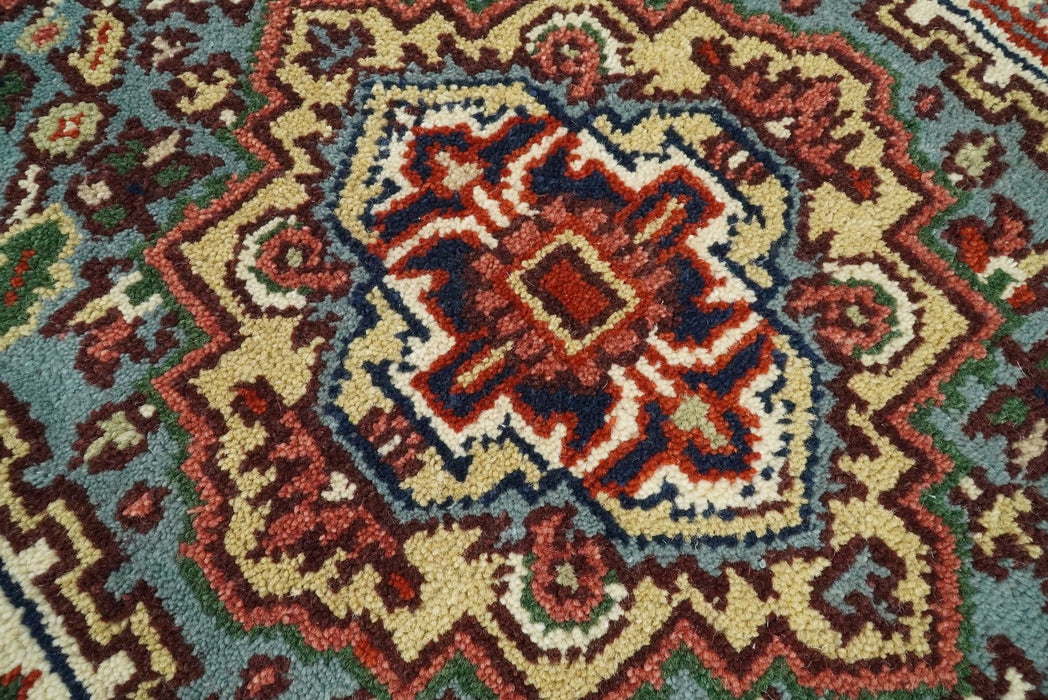 Handmade Blue and Ivory Heriz Serapi 8 Feet Runner made with wool | TRDCP41268