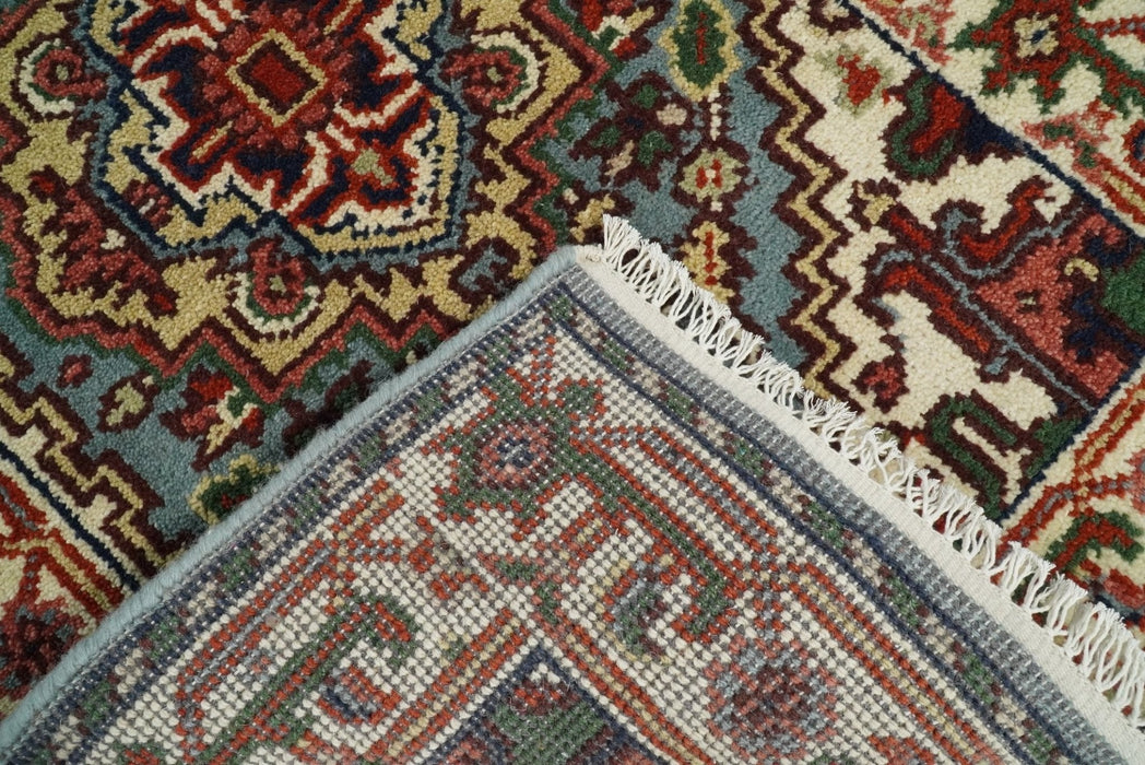 Handmade Blue and Ivory Heriz Serapi 8 Feet Runner made with wool | TRDCP41268