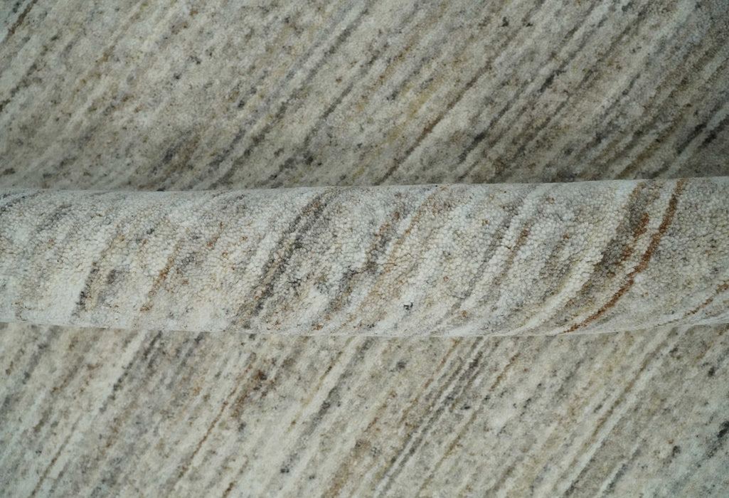 Modern Solid Self Design Abstract Handloom Ivory, Silver and Brown 8x10 Contemporary Wool Area Rug | TRD10282810S