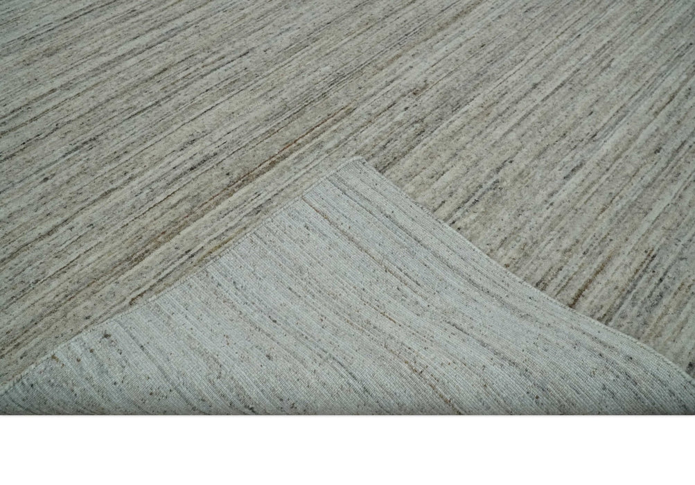 Modern Solid Self Design Abstract Handloom Ivory, Silver and Brown 8x10 Contemporary Wool Area Rug | TRD10282810S