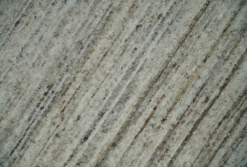 Modern Solid Self Design Abstract Handloom Ivory, Silver and Brown 8x10 Contemporary Wool Area Rug | TRD10282810S