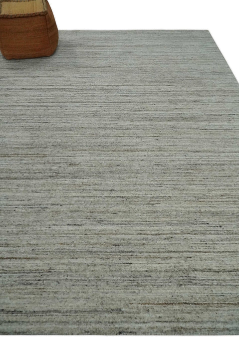Modern Solid Self Design Abstract Handloom Ivory, Silver and Brown 8x10 Contemporary Wool Area Rug | TRD10282810S