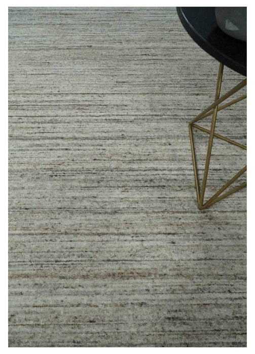 Modern Solid Self Design Abstract Handloom Ivory, Silver and Brown 8x10 Contemporary Wool Area Rug | TRD10282810S