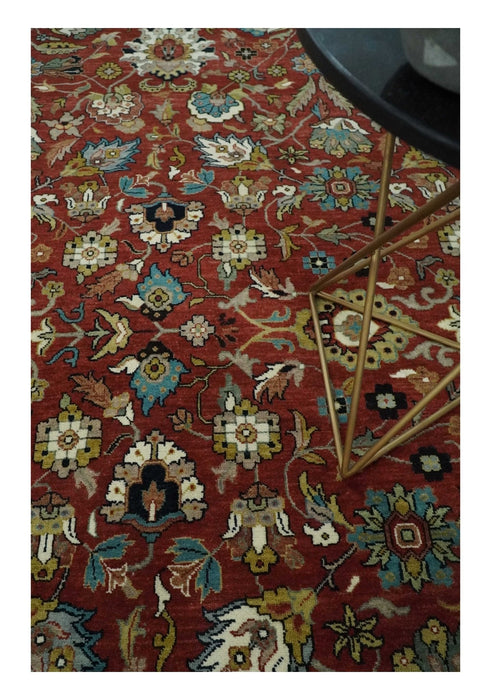 Premium Brown and Ivory 8x10 Hand knotted Traditional Floral Wool Area Rug