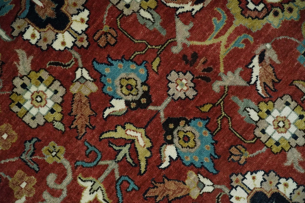 Premium Brown and Ivory 8x10 Hand knotted Traditional Floral Wool Area Rug