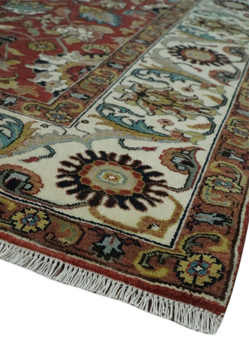 Premium Brown and Ivory 8x10 Hand knotted Traditional Floral Wool Area Rug