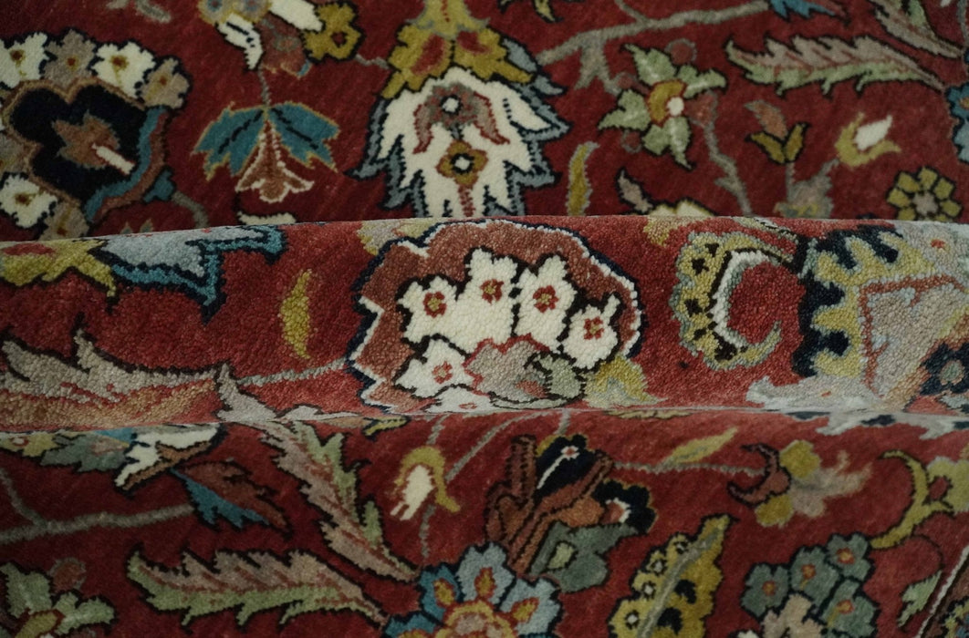 Premium Brown and Ivory 8x10 Hand knotted Traditional Floral Wool Area Rug