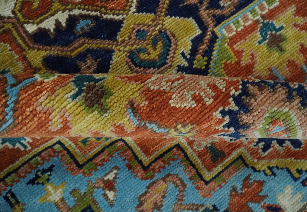 Ready to Ship 8x10 Rust and Blue Traditional Hand Knotted Wool Area Rug