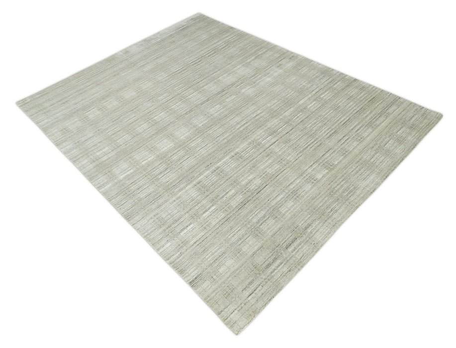 Shaded Beige, Camel and Brown Scandinavian 8x10 Hand Made Blended Wool Flatwoven Area Rug | KE34