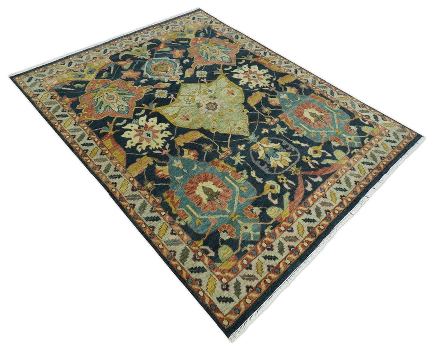 Traditional Blue and Gold Multi Sizes Antique Style Hand knotted Oushak Area Rug