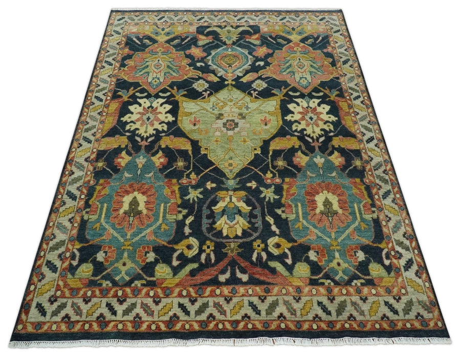 Traditional Blue and Gold Multi Sizes Antique Style Hand knotted Oushak Area Rug
