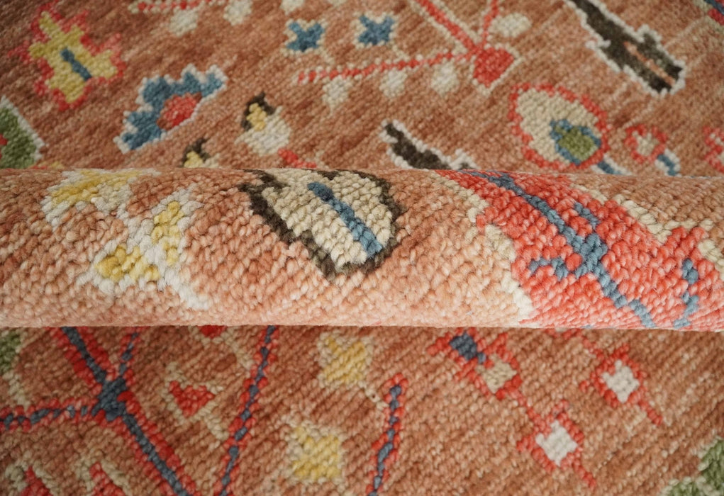 Tree of Life Peach and Brown Hand Knotted 8x10 Traditional Oushak Wool Rug
